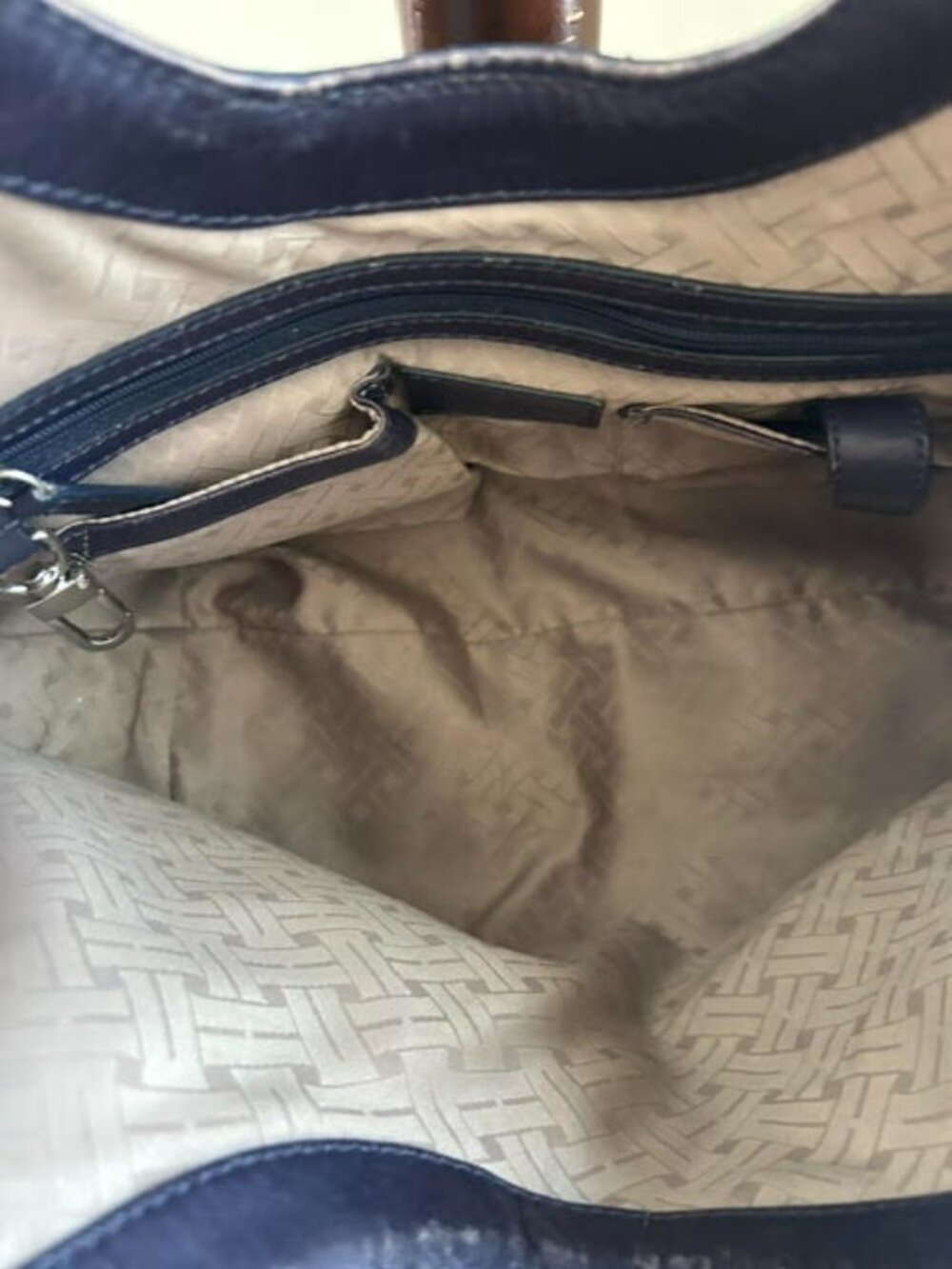Cole Haan Genevieve Triangle Tote Navy Woven Leather - Picture 4 of 12